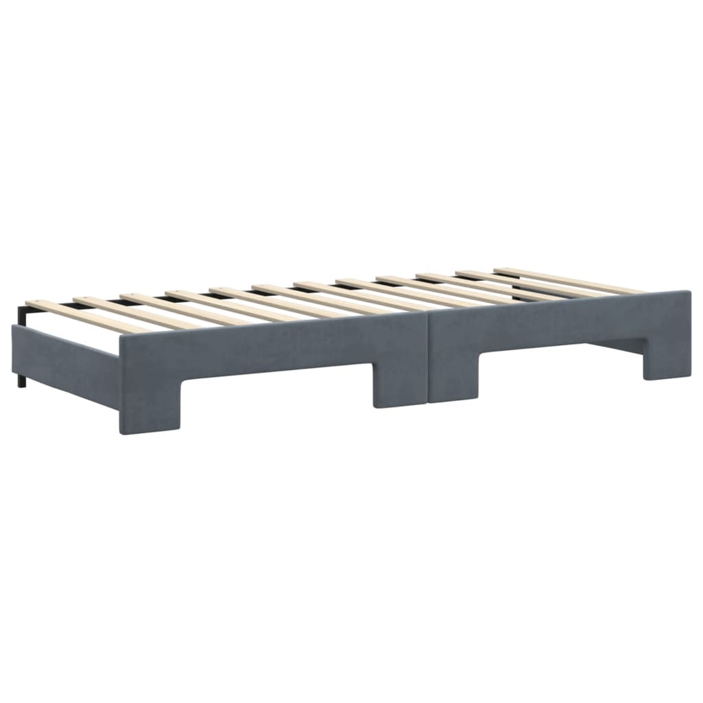 Lit de jour avec gigogne et matelas gris foncé 90x200cm velours - XIOS