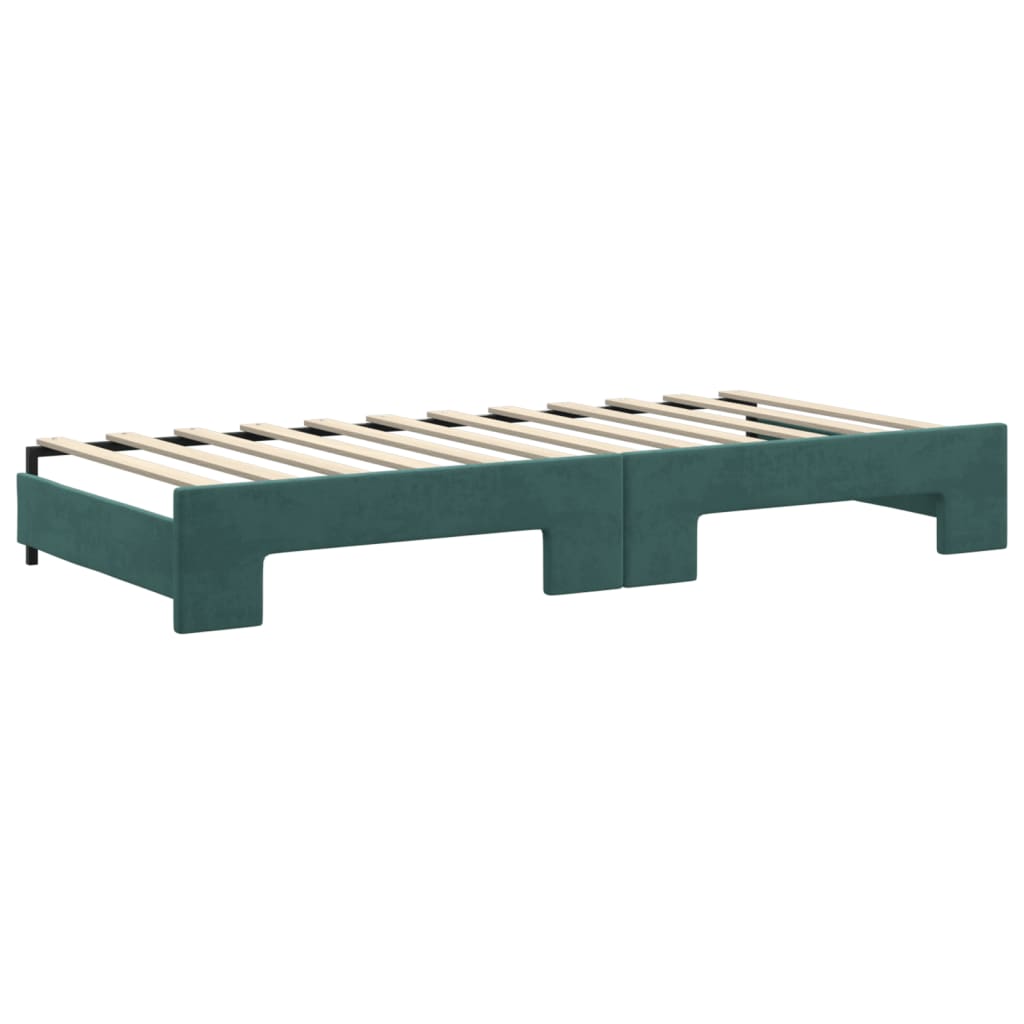 Lit de jour avec gigogne et matelas vert foncé 90x200cm velours - XIOS