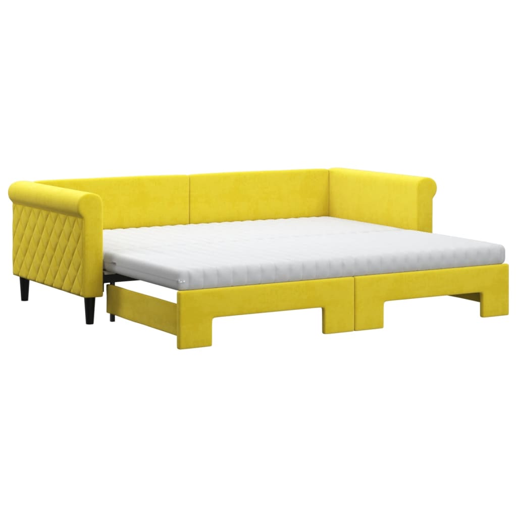 Lit de jour avec gigogne et matelas jaune 90x200 cm velours - XIOS