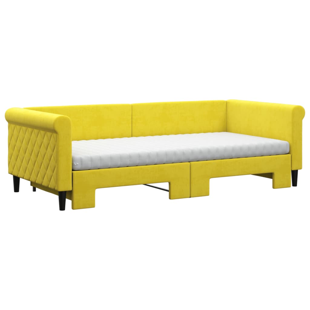 Lit de jour avec gigogne et matelas jaune 90x200 cm velours - XIOS