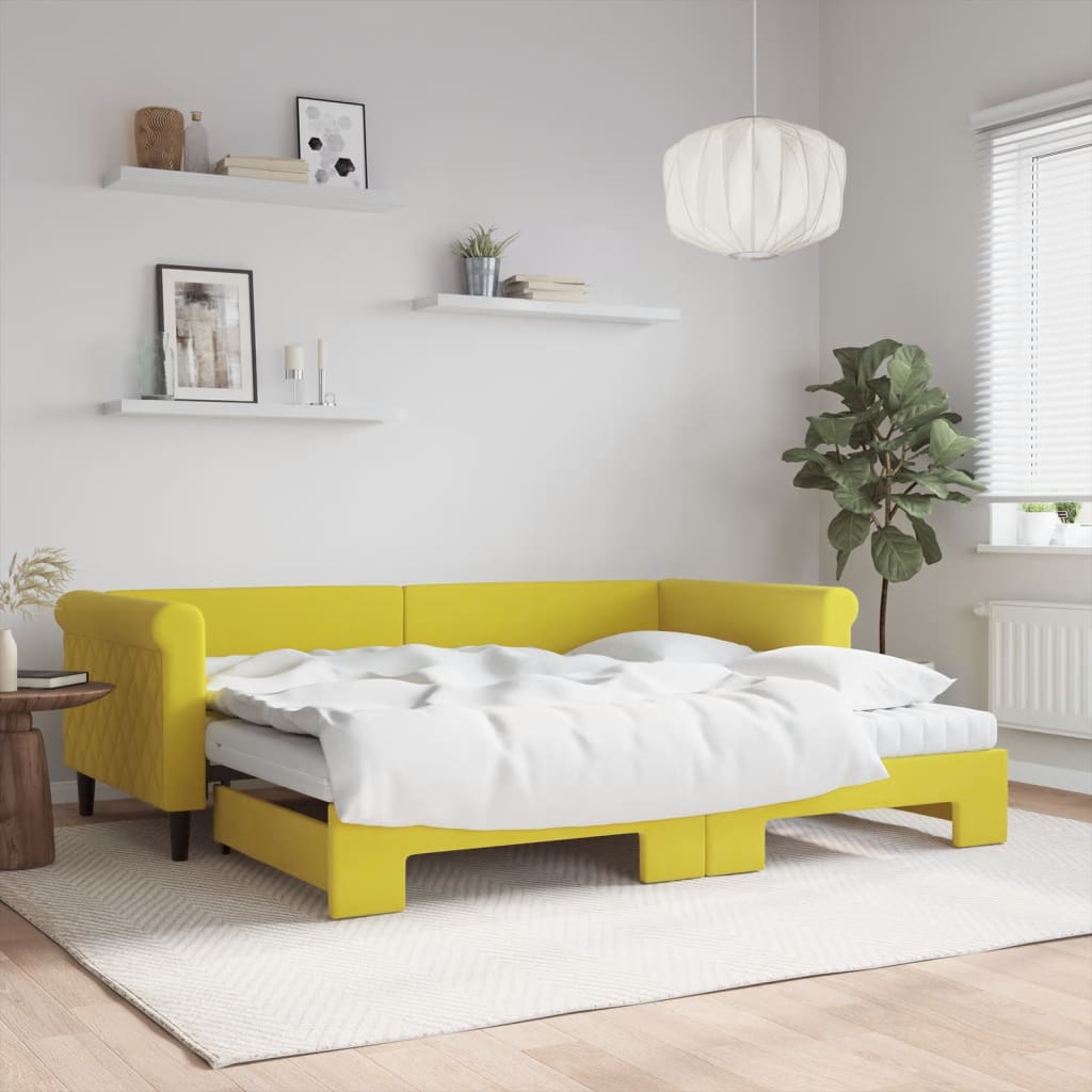Lit de jour avec gigogne et matelas jaune 90x200 cm velours - XIOS