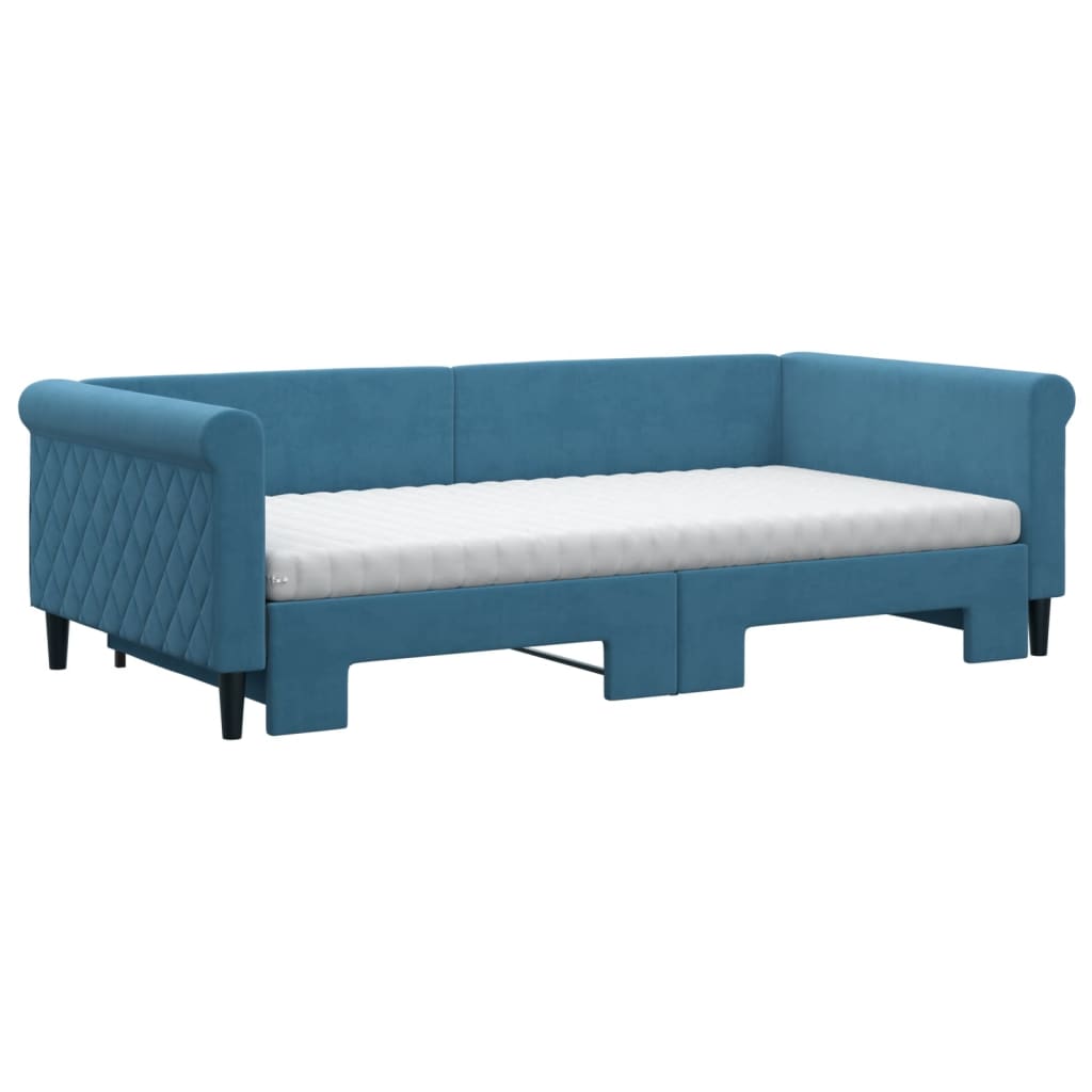 Lit de jour avec lit gigogne et matelas bleu 100x200 cm velours - XIOS