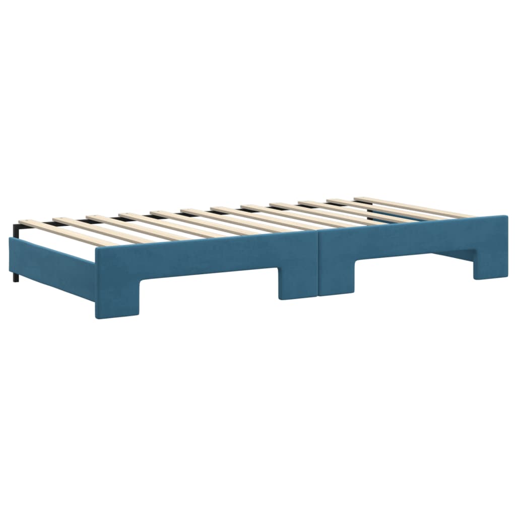 Lit de jour avec lit gigogne et matelas bleu 100x200 cm velours - XIOS