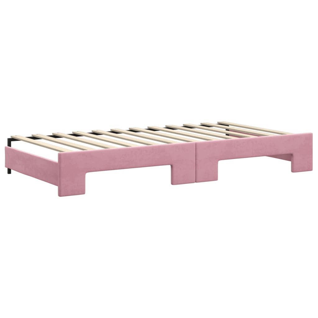 Lit de jour avec lit gigogne et matelas rose 100x200 cm velours - XIOS