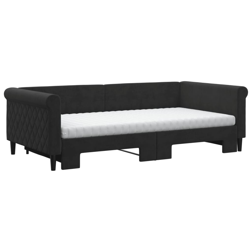 Lit de jour avec lit gigogne et matelas noir 100x200 cm velours - XIOS