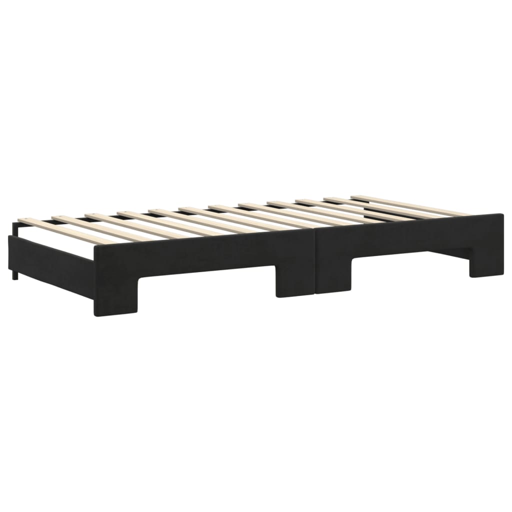 Lit de jour avec lit gigogne et matelas noir 100x200 cm velours - XIOS