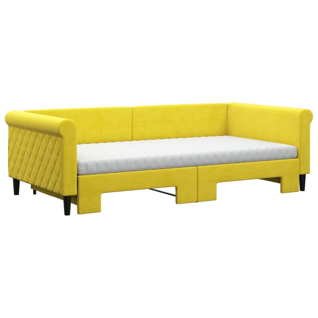 Lit de jour avec gigogne et matelas jaune 100x200 cm velours - XIOS