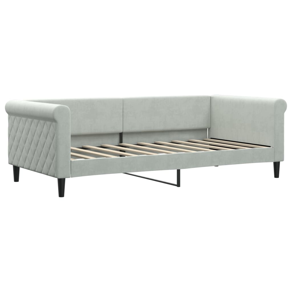 Lit de jour avec gigogne et matelas gris clair 90x190cm velours - XIOS