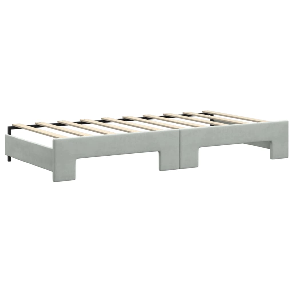 Lit de jour avec gigogne et matelas gris clair 90x190cm velours - XIOS