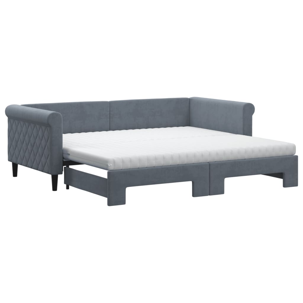 Lit de jour avec gigogne et matelas gris foncé 90x190cm velours - XIOS