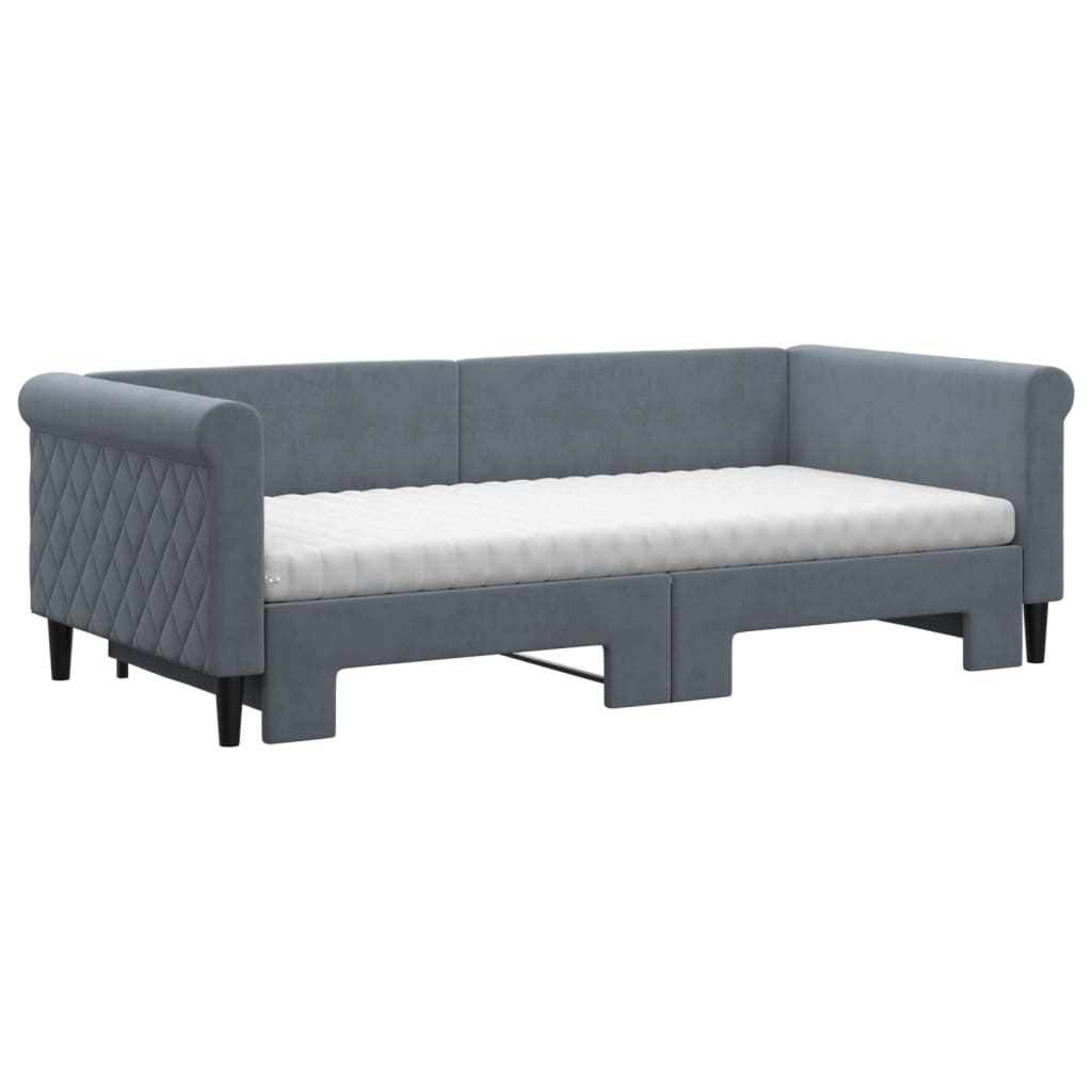 Lit de jour avec gigogne et matelas gris foncé 90x190cm velours - XIOS