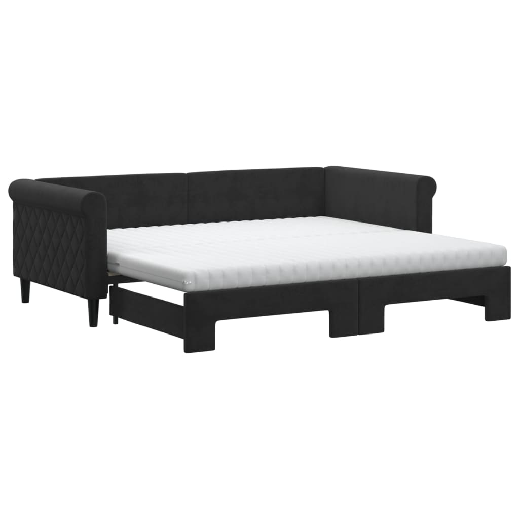 Lit de jour avec gigogne et matelas noir 90x190 cm velours - XIOS