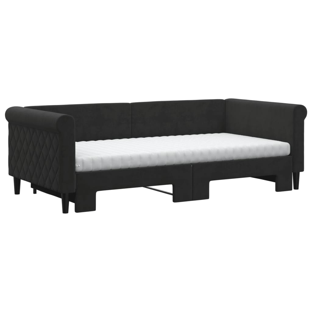 Lit de jour avec gigogne et matelas noir 90x190 cm velours - XIOS