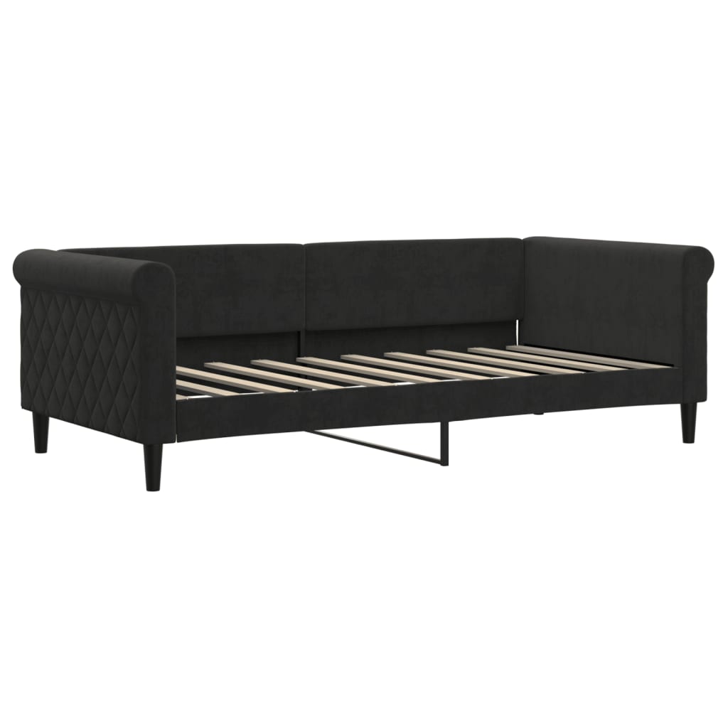 Lit de jour avec gigogne et matelas noir 90x190 cm velours - XIOS