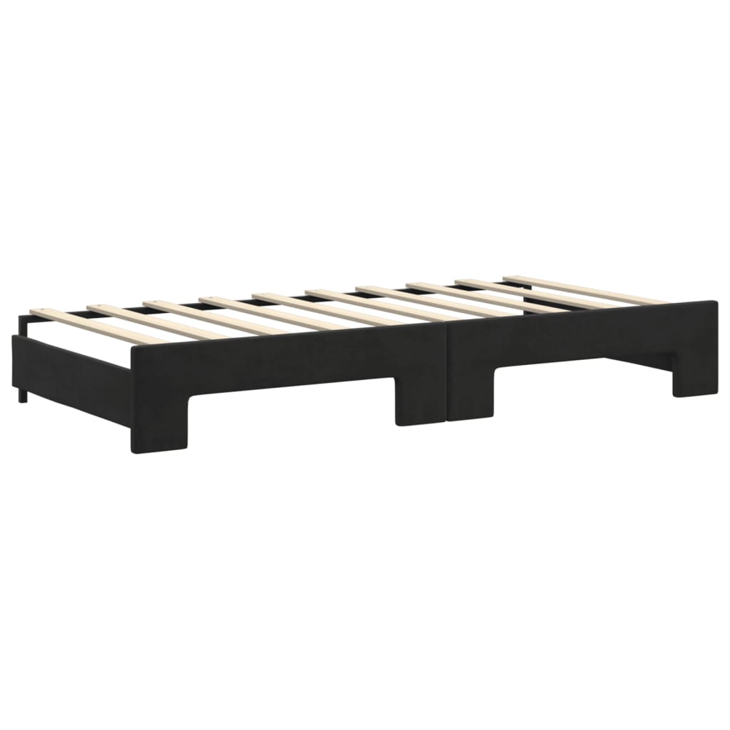 Lit de jour avec gigogne et matelas noir 90x190 cm velours - XIOS