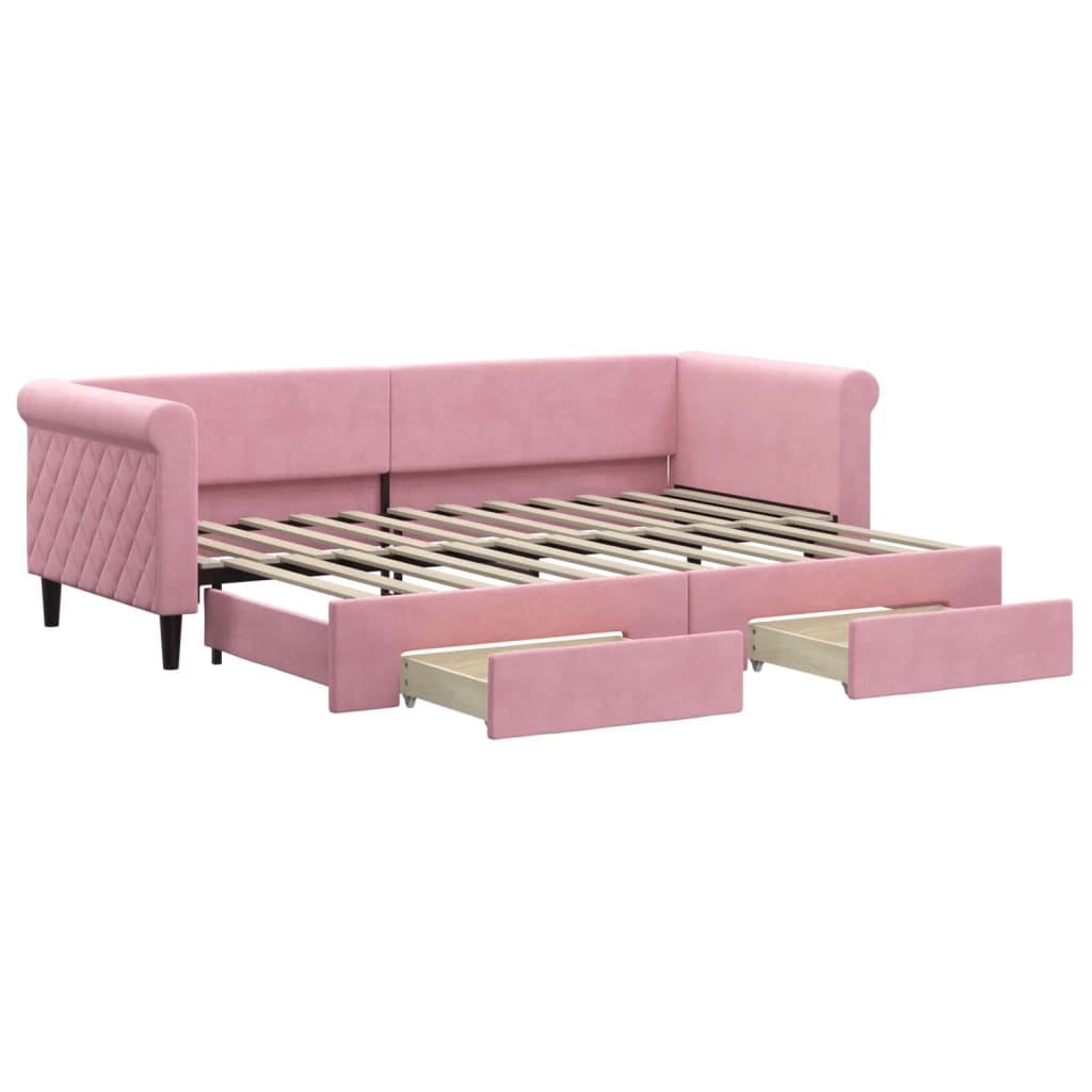 Lit de jour avec gigogne et tiroirs sans matelas rose 80x200 cm