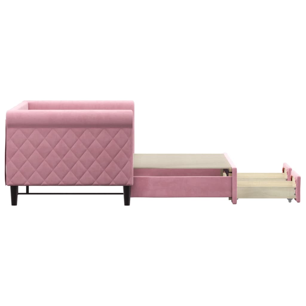 Lit de jour avec gigogne et tiroirs sans matelas rose 80x200 cm
