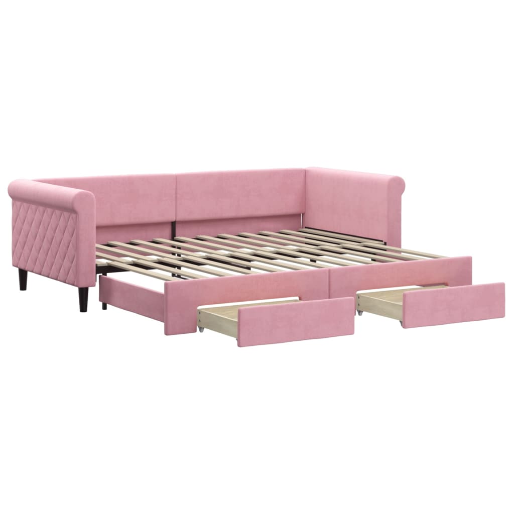 Lit de jour avec gigogne et tiroirs sans matelas rose 90x200 cm - XIOS
