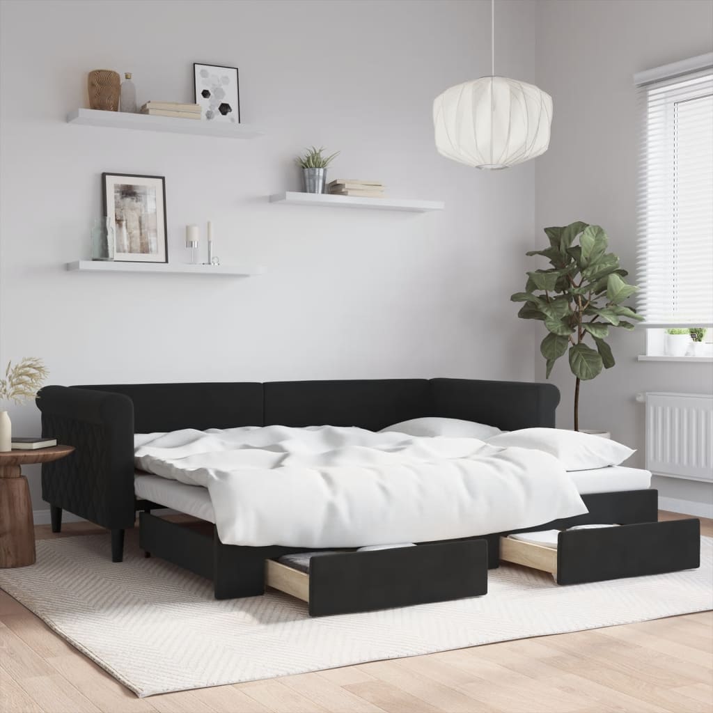 Lit de jour avec gigogne et tiroirs sans matelas noir 90x200 cm - XIOS