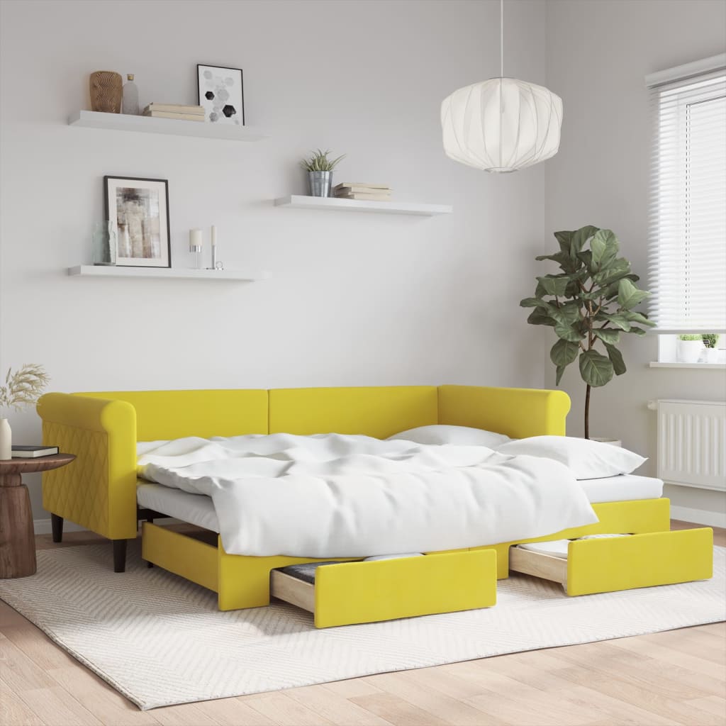 Lit de jour avec gigogne et tiroirs jaune 90x200 cm velours - XIOS