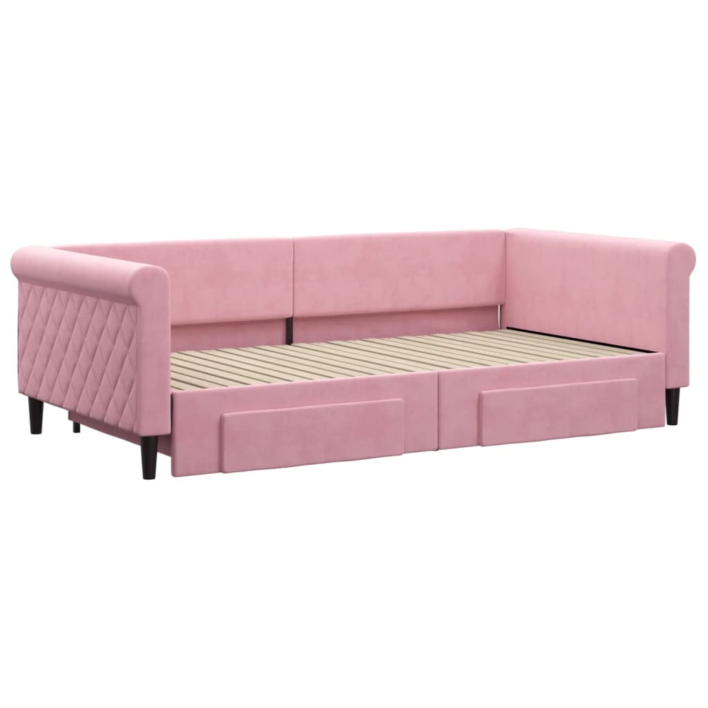 Lit de jour avec gigogne et tiroirs rose 100x200 cm velours - XIOS