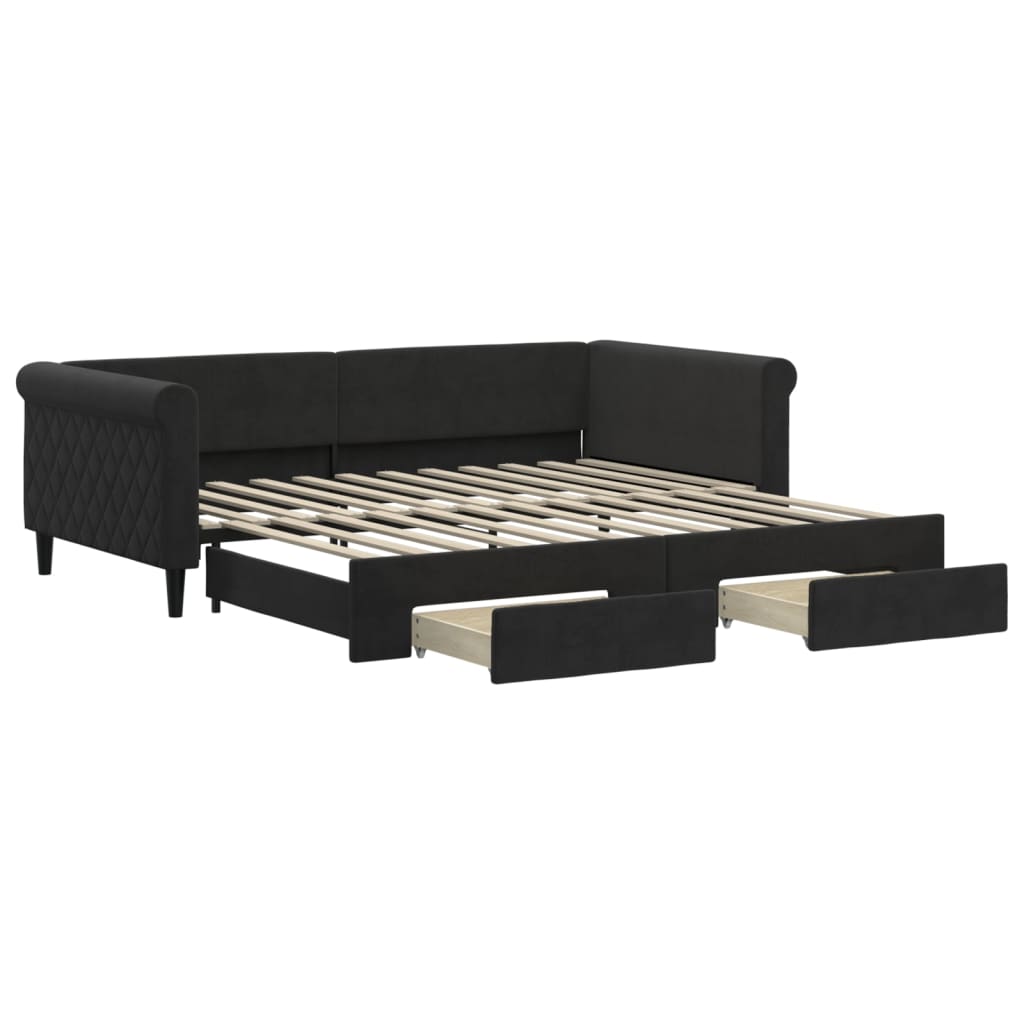 Lit de jour avec gigogne et tiroirs sans matelas noir 100x200cm - XIOS