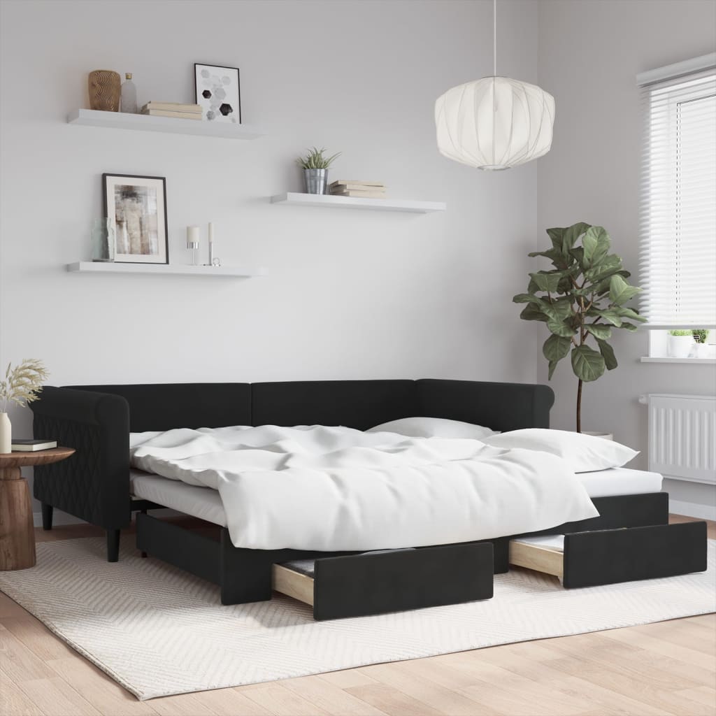 Lit de jour avec gigogne et tiroirs sans matelas noir 100x200cm - XIOS