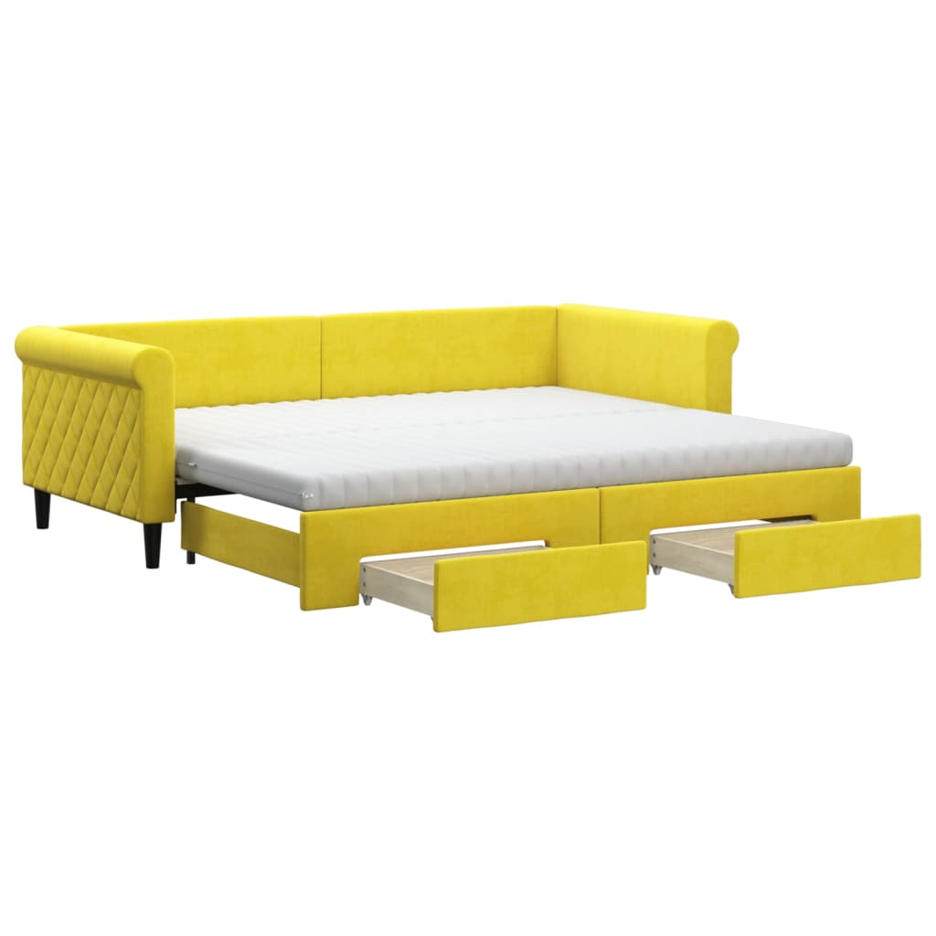 Lit de jour avec gigogne et tiroirs jaune 90x200 cm velours - XIOS