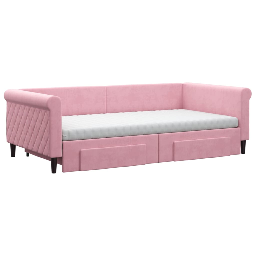 Lit de jour avec gigogne et tiroirs rose 100x200 cm velours - XIOS
