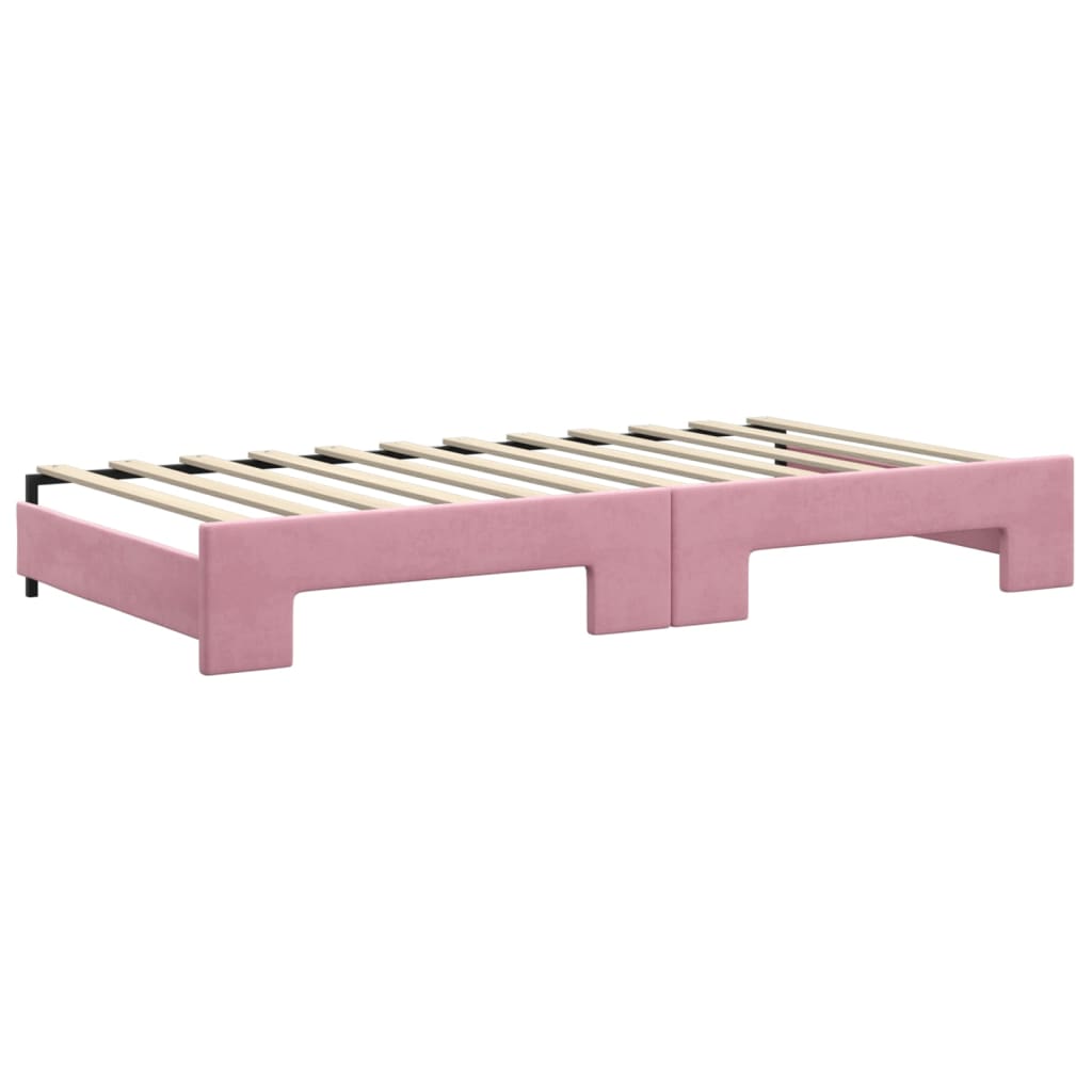 Lit de jour avec gigogne et tiroirs rose 100x200 cm velours - XIOS