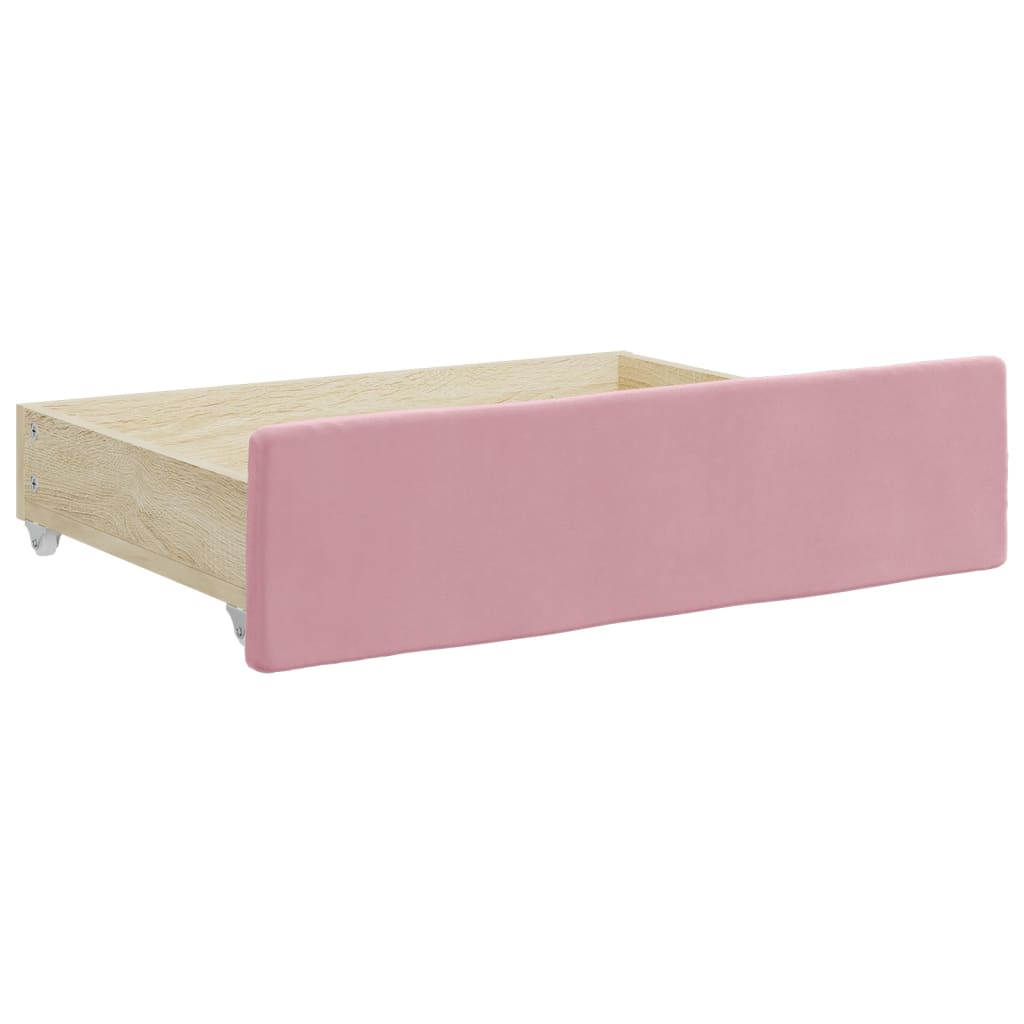 Lit de jour avec gigogne et tiroirs rose 100x200 cm velours - XIOS