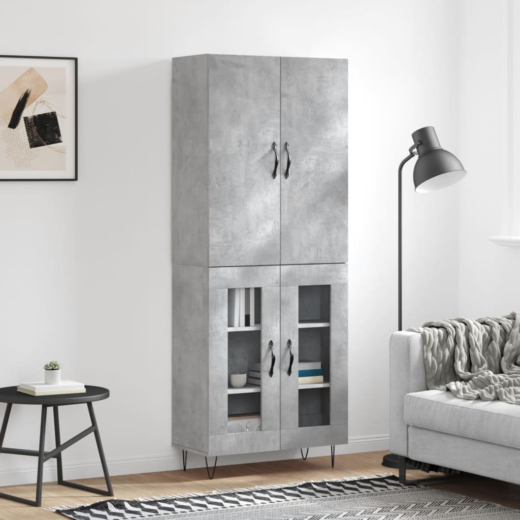 Buffet haut Gris béton 69,5x34x180 cm Bois d'ingénierie - XIOS