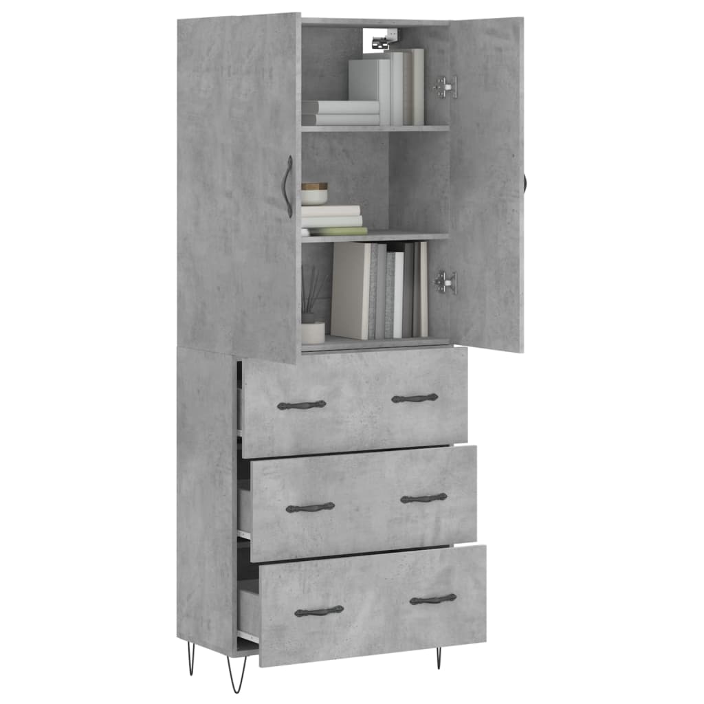 Buffet haut Gris béton 69,5x34x180 cm Bois d'ingénierie - XIOS