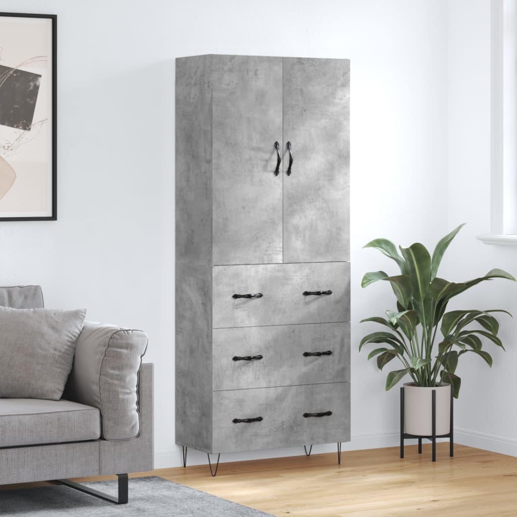 Buffet haut Gris béton 69,5x34x180 cm Bois d'ingénierie - XIOS