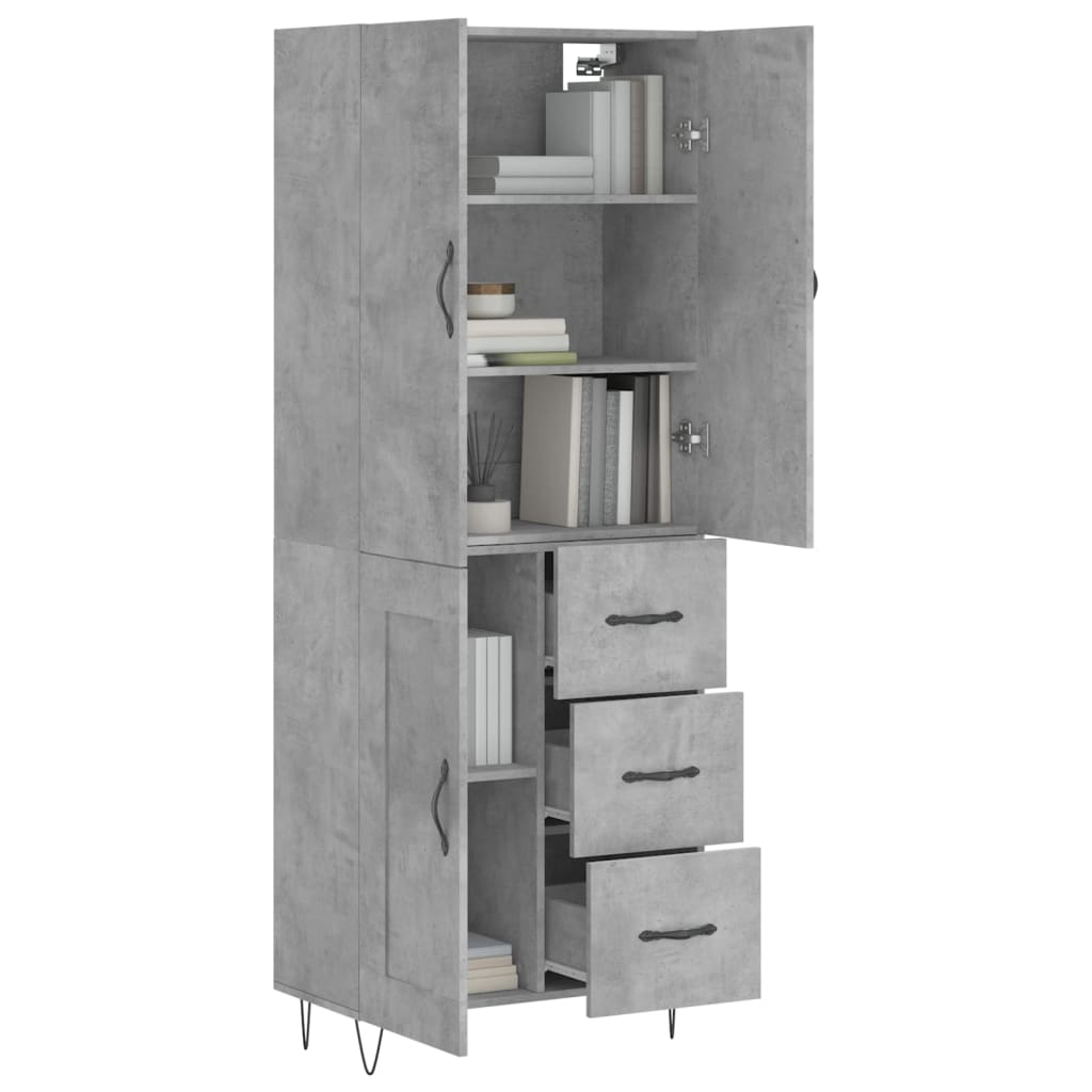 Buffet haut Gris béton 69,5x34x180 cm Bois d'ingénierie - XIOS