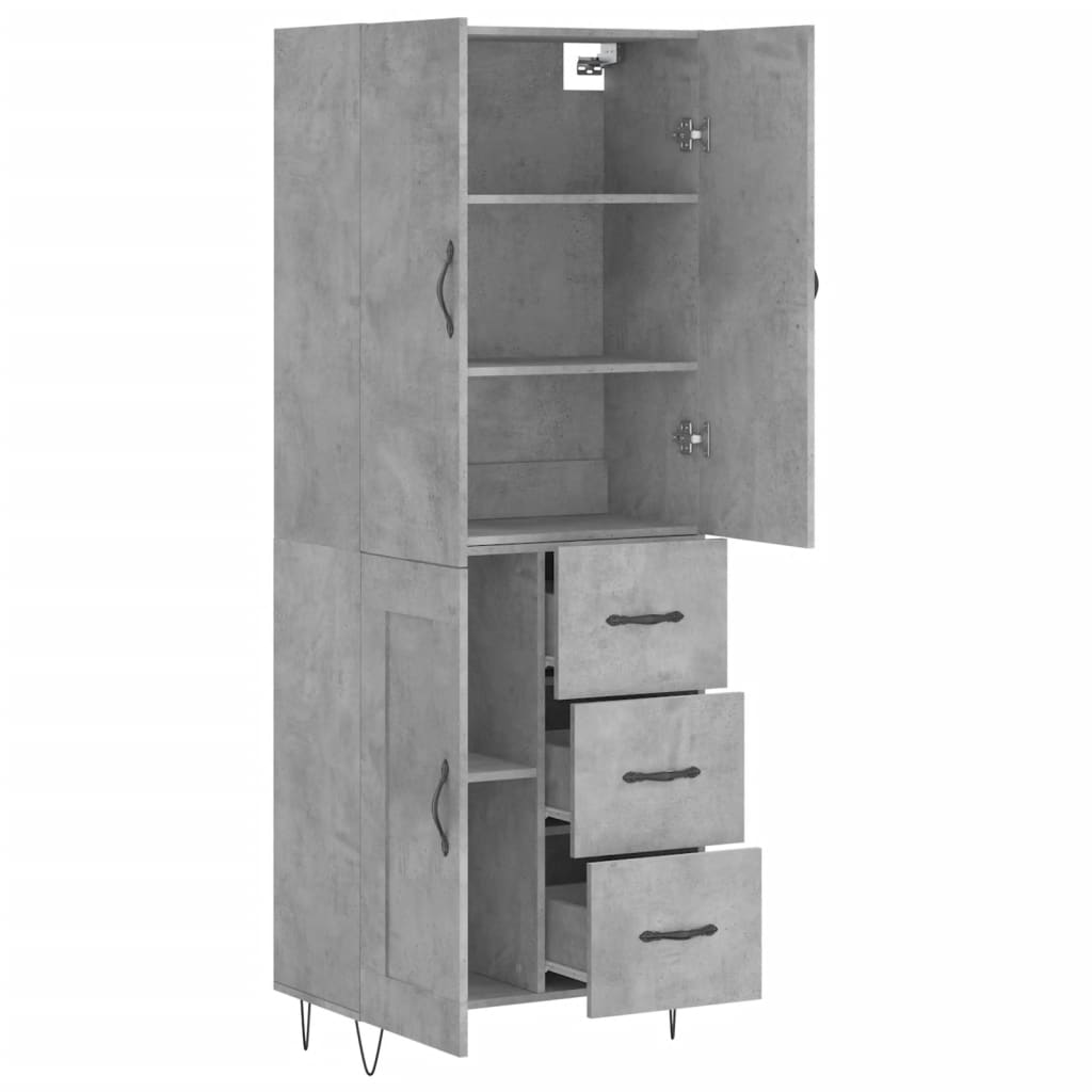 Buffet haut Gris béton 69,5x34x180 cm Bois d'ingénierie - XIOS