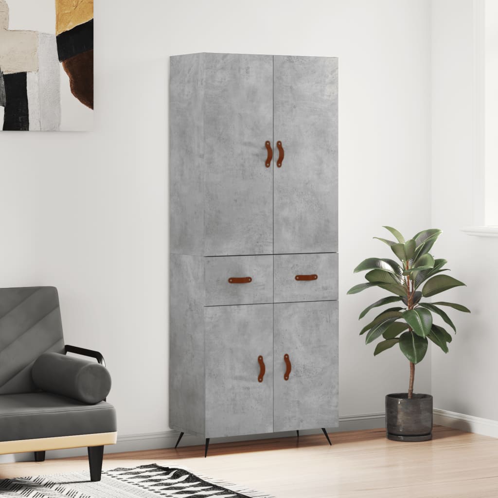 Buffet haut Gris béton 69,5x34x180 cm Bois d'ingénierie - XIOS