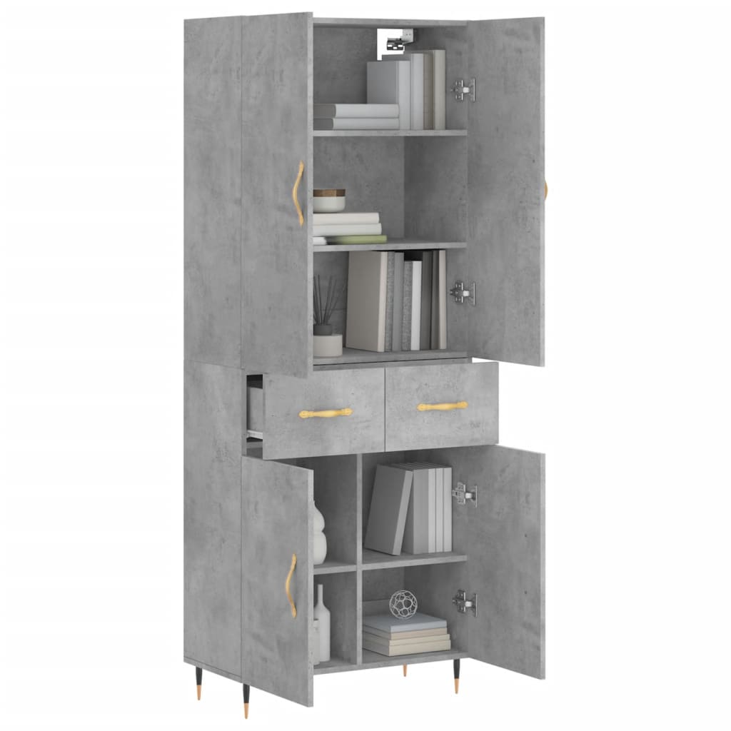 Buffet haut Gris béton 69,5x34x180 cm Bois d'ingénierie - XIOS