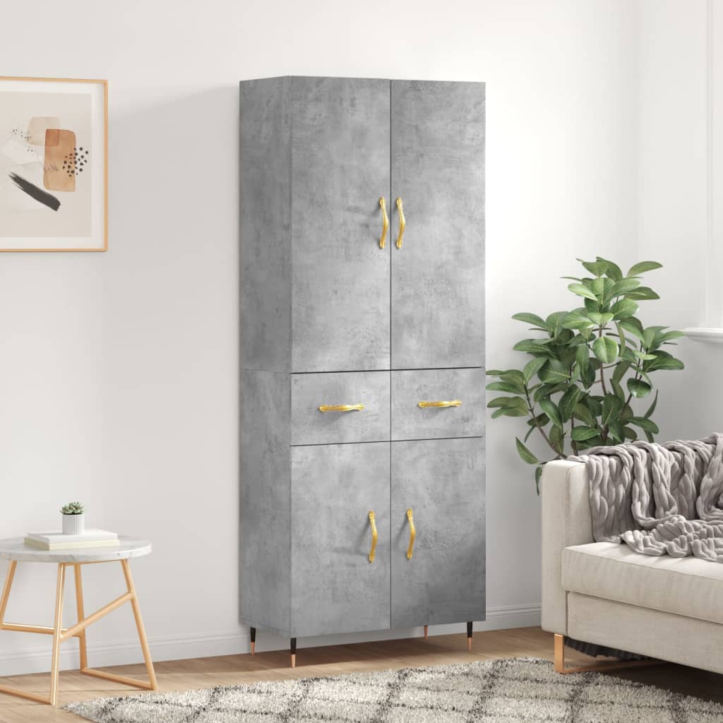 Buffet haut Gris béton 69,5x34x180 cm Bois d'ingénierie - XIOS