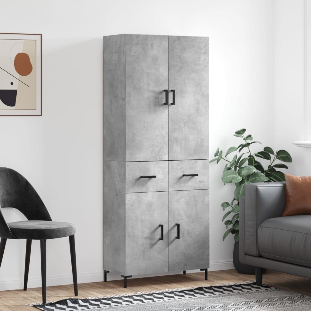 Buffet haut Gris béton 69,5x34x180 cm Bois d'ingénierie - XIOS