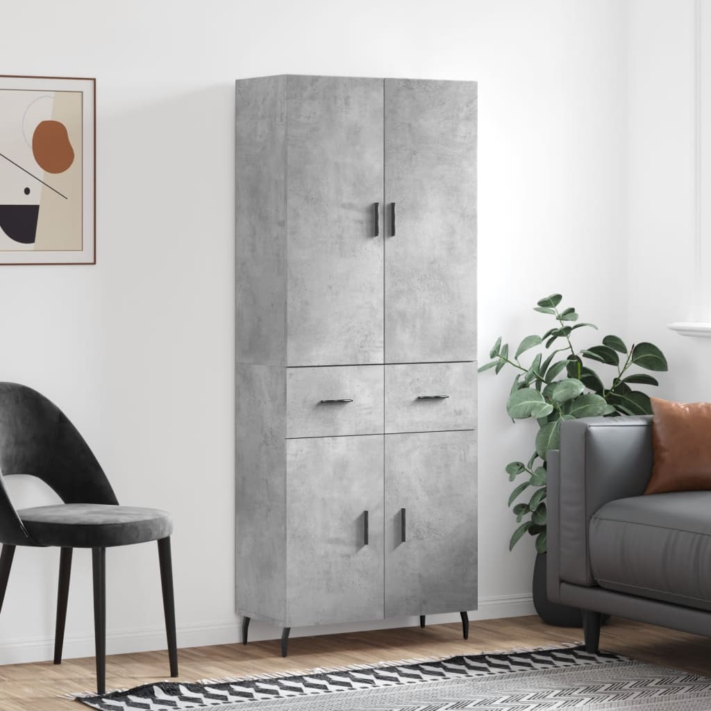Buffet haut Gris béton 69,5x34x180 cm Bois d'ingénierie - XIOS