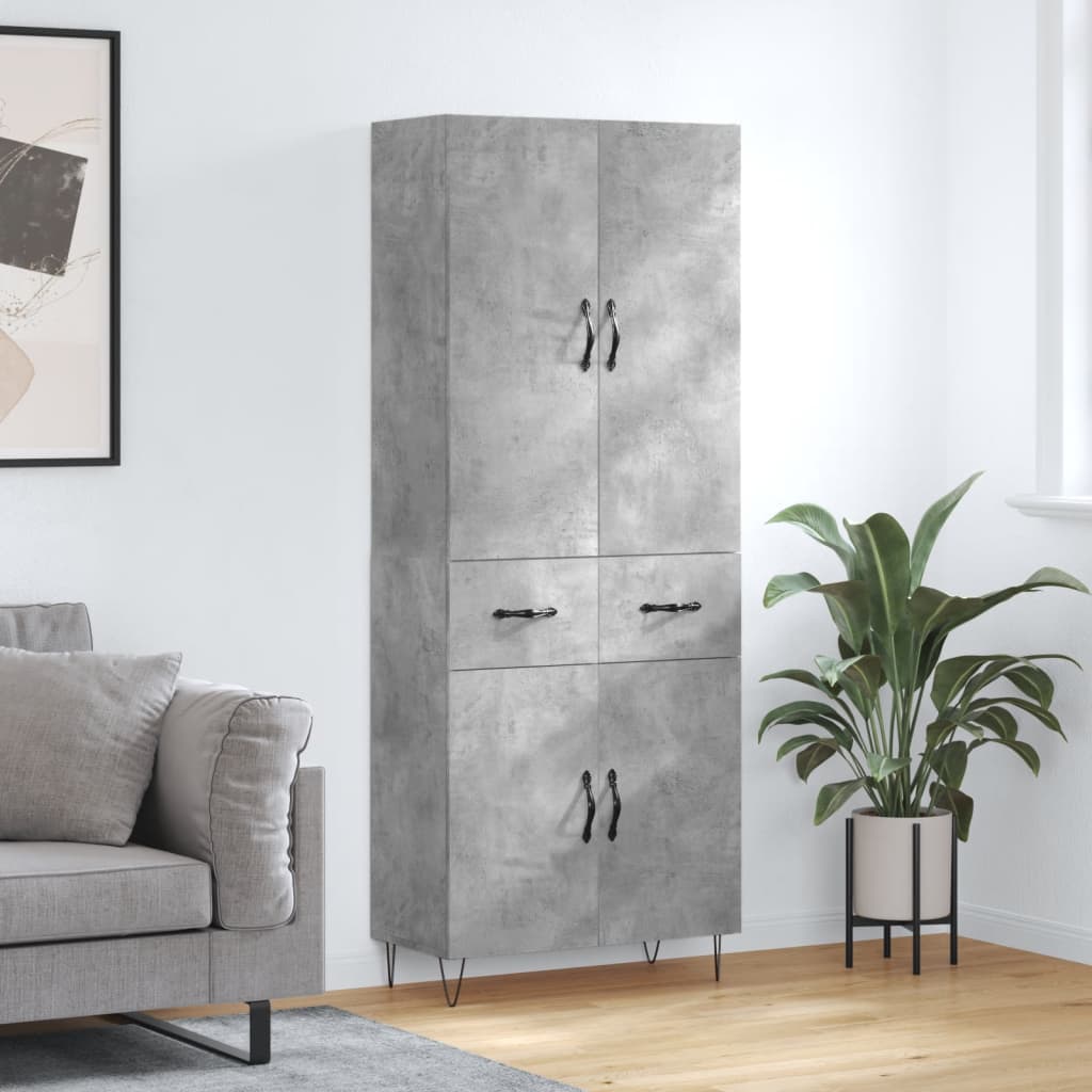 Buffet haut Gris béton 69,5x34x180 cm Bois d'ingénierie - XIOS