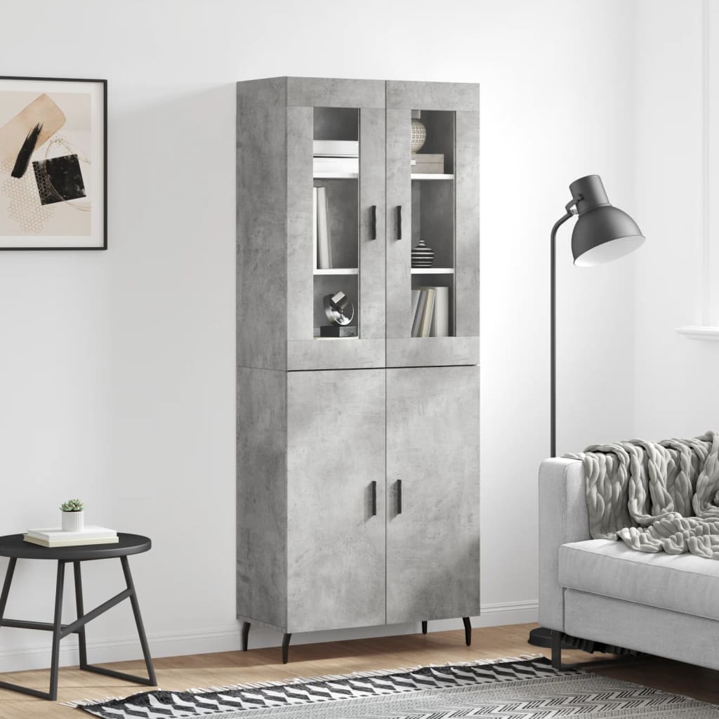 Buffet haut Gris béton 69,5x34x180 cm Bois d'ingénierie - XIOS