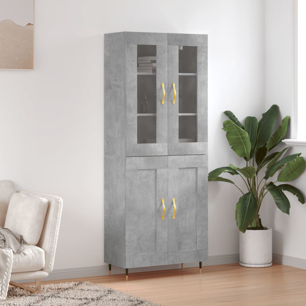 Buffet haut Gris béton 69,5x34x180 cm Bois d'ingénierie - XIOS