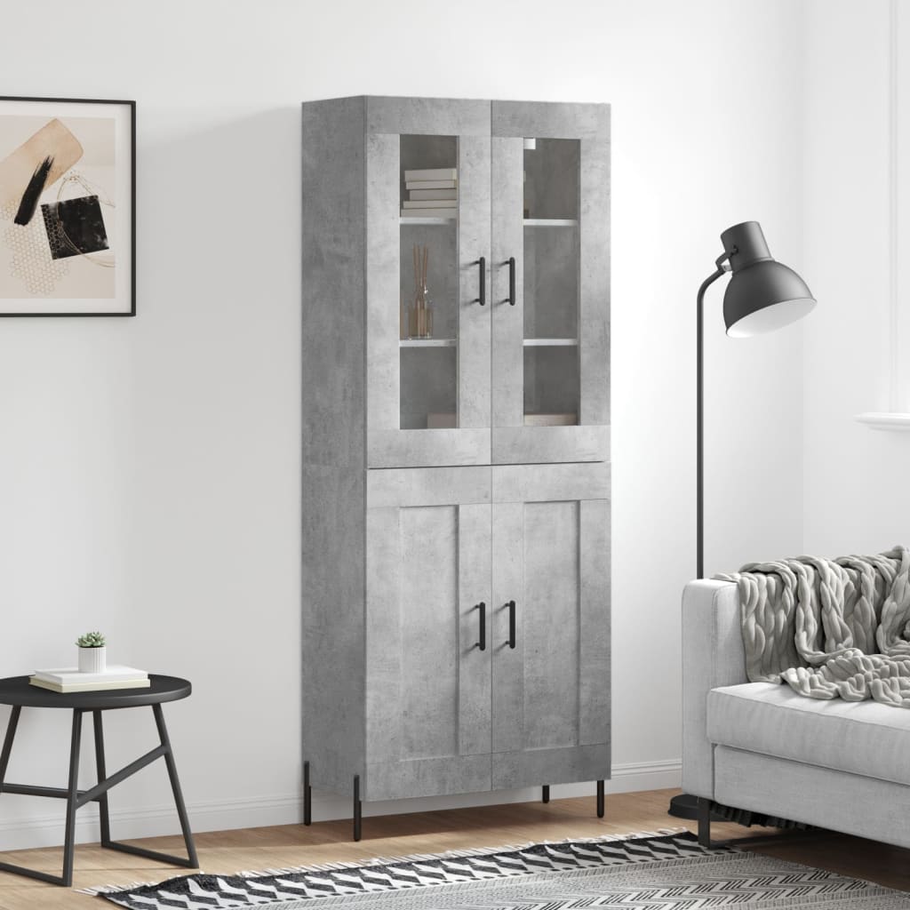 Buffet haut Gris béton 69,5x34x180 cm Bois d'ingénierie - XIOS