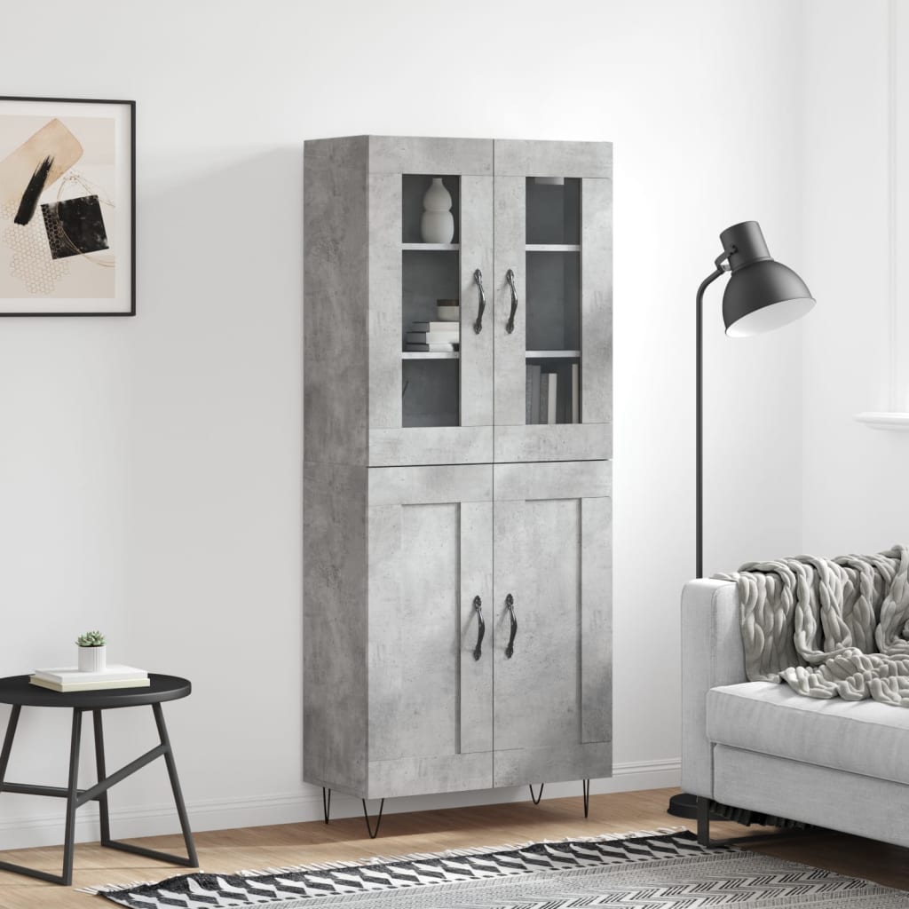 Buffet haut Gris béton 69,5x34x180 cm Bois d'ingénierie - XIOS