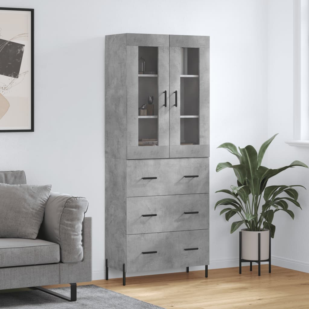 Buffet haut Gris béton 69,5x34x180 cm Bois d'ingénierie - XIOS