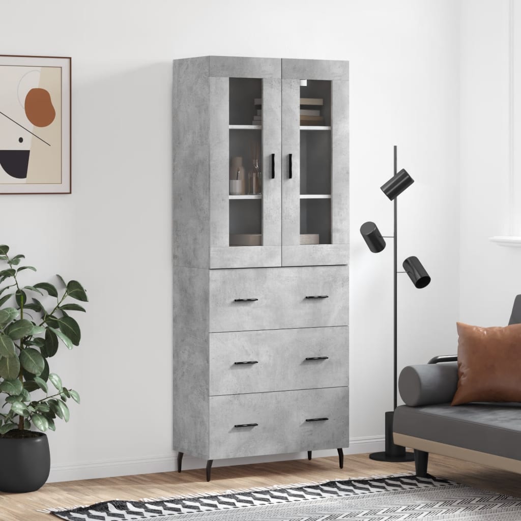 Buffet haut Gris béton 69,5x34x180 cm Bois d'ingénierie - XIOS