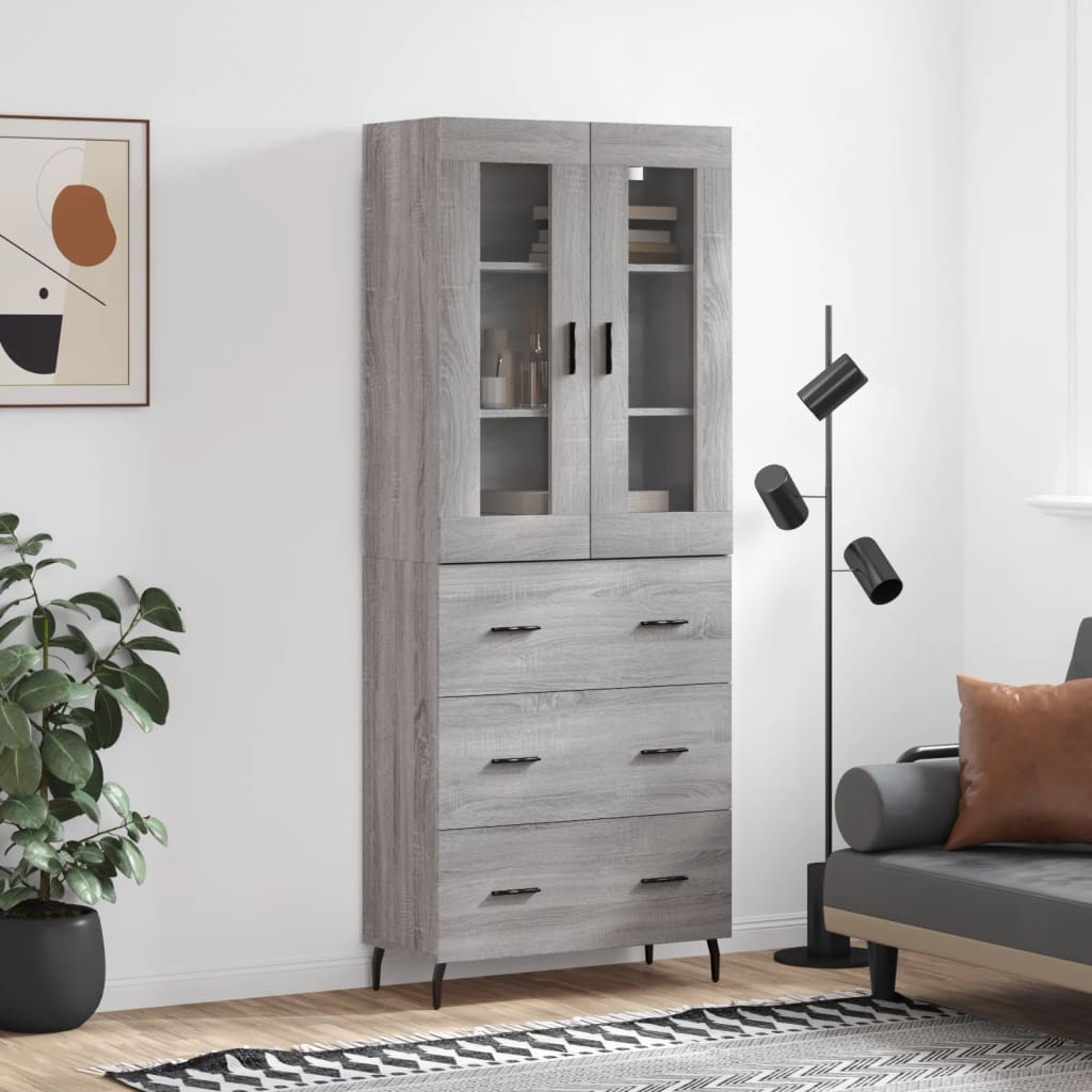 Buffet haut Sonoma gris 69,5x34x180 cm Bois d'ingénierie Buffets & bahuts vidaXL