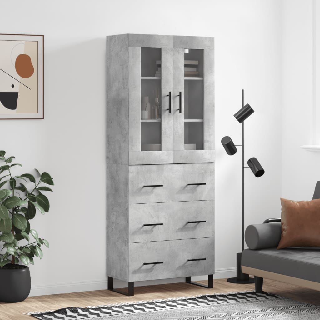 Buffet haut Gris béton 69,5x34x180 cm Bois d'ingénierie - XIOS